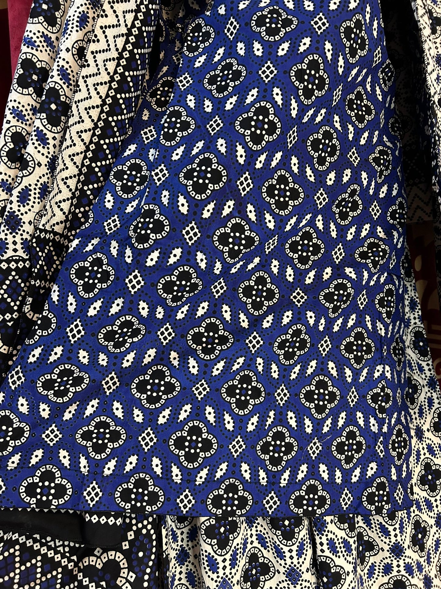 Blue/Black/White Multani Cotton Block Print Shalwar Kameez