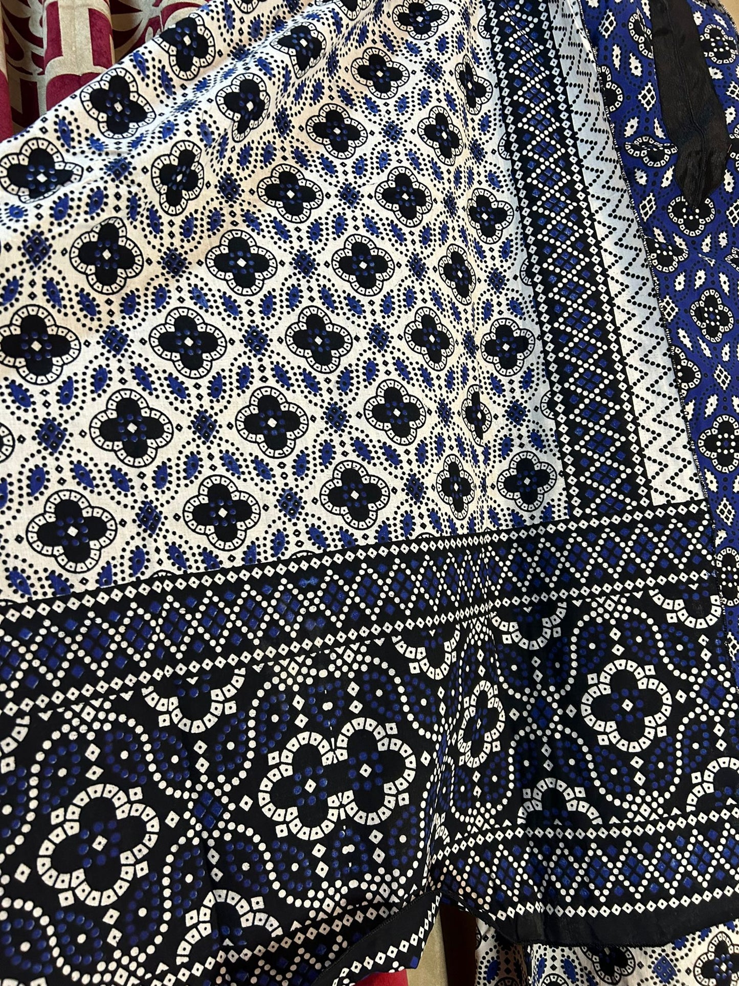 Blue/Black/White Multani Cotton Block Print Shalwar Kameez