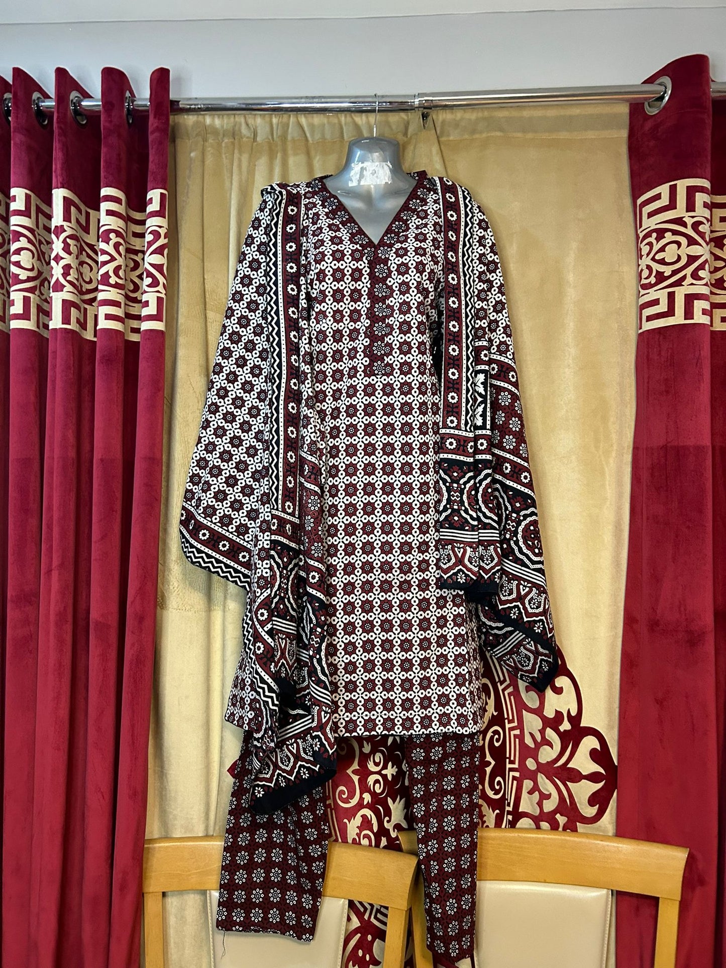 Block Print Red/Black/White Multani Cotton Shalwar Kameez
