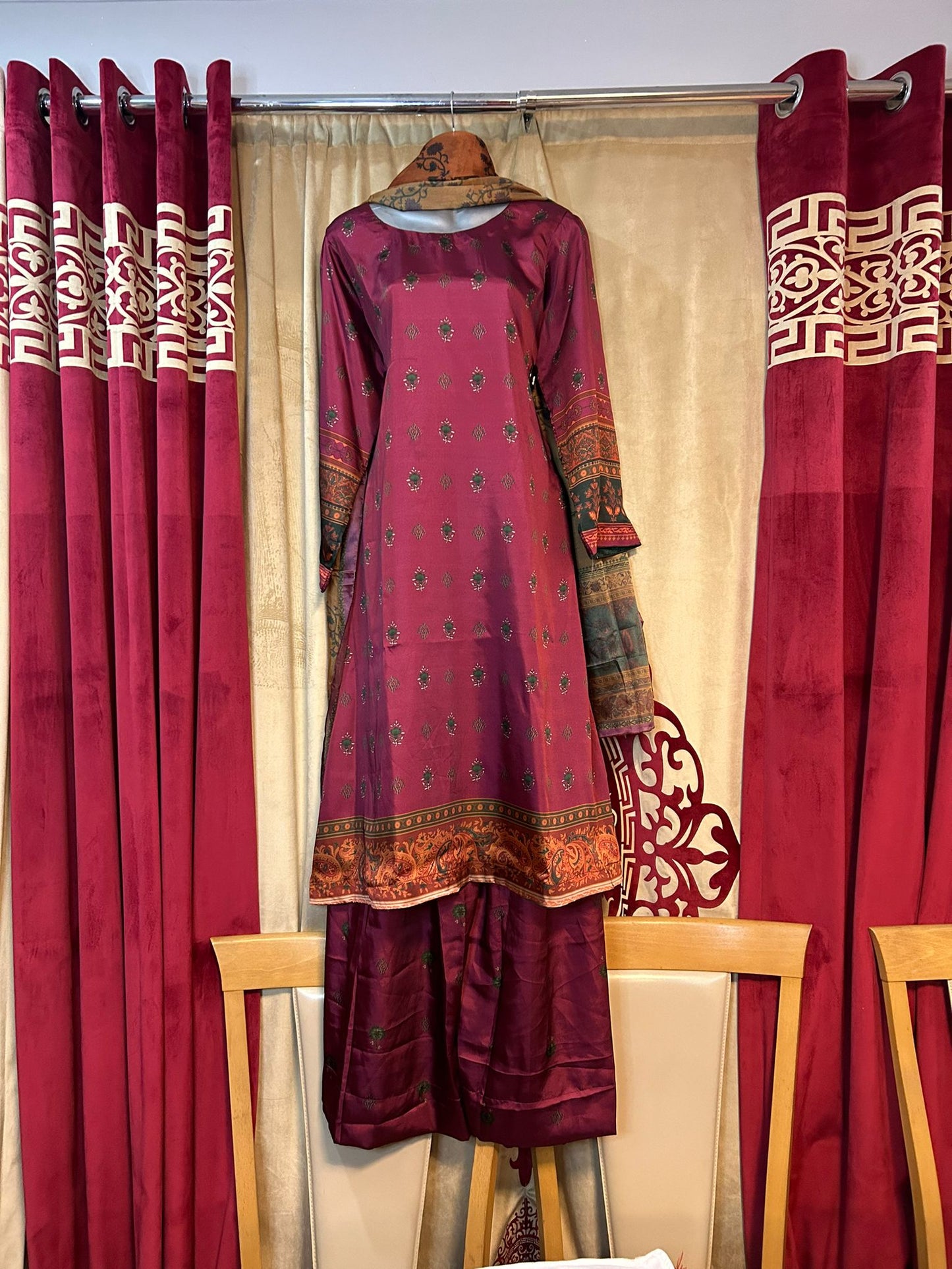 Sana Safinaz Red Silk Shalwar Kameez