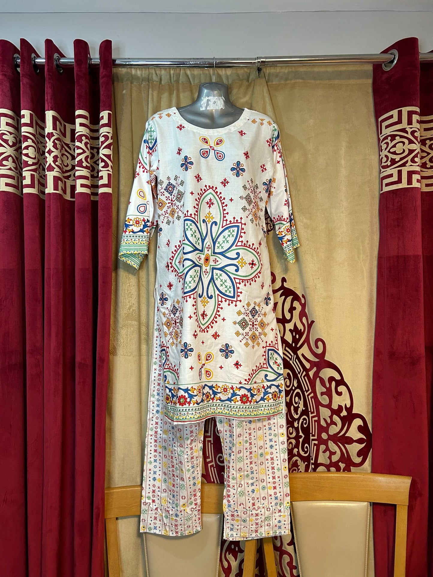White/Multicoloured Cotton Shalwar Kameez