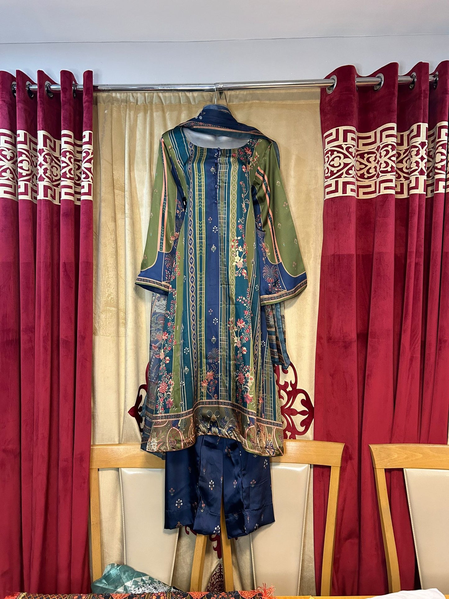 Blue and Green Silk Sana Safinaz Shalwar Kameez