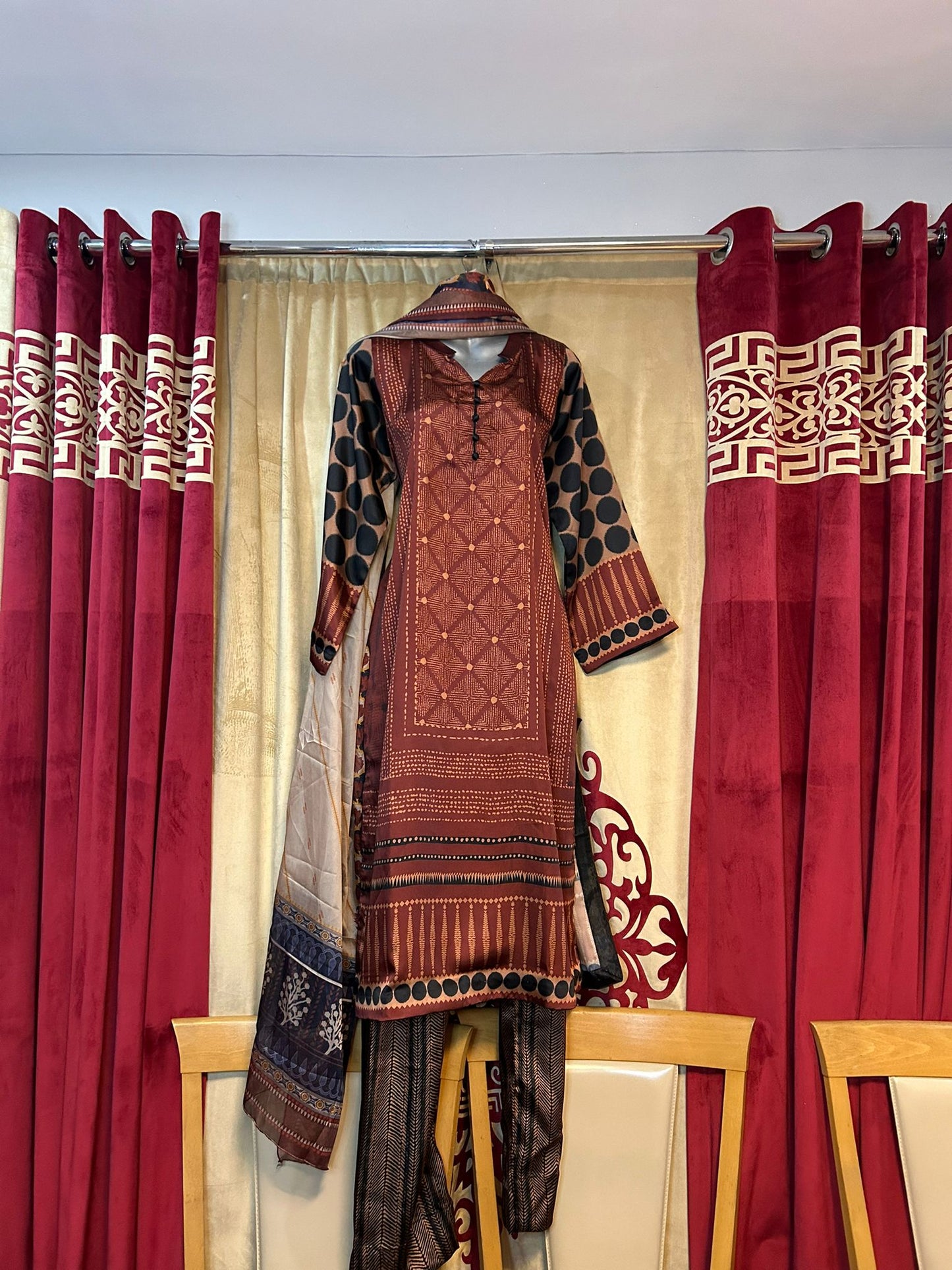 Brown Sana Safinaz Silk Shalwar Kameez