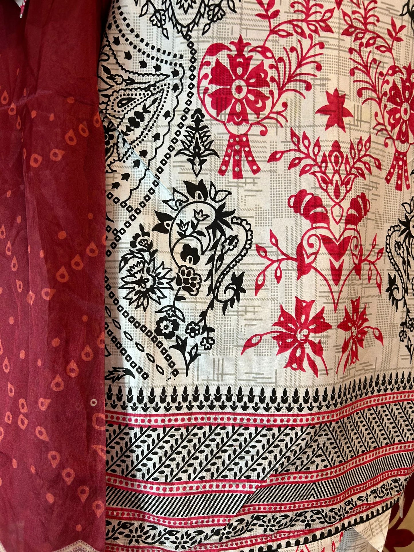 White Cotton Shalwar Kameez with Coloured Tribal Embroidery