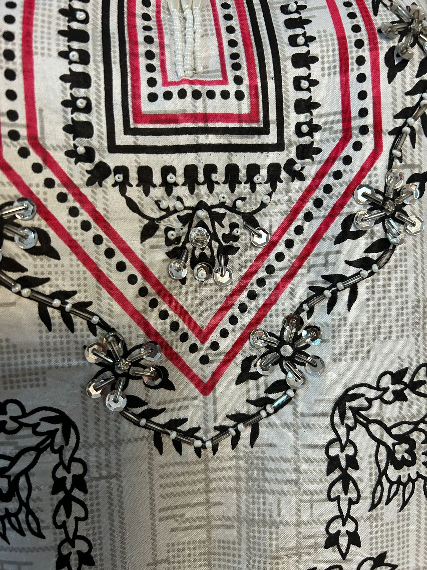 White Cotton Shalwar Kameez with Coloured Tribal Embroidery