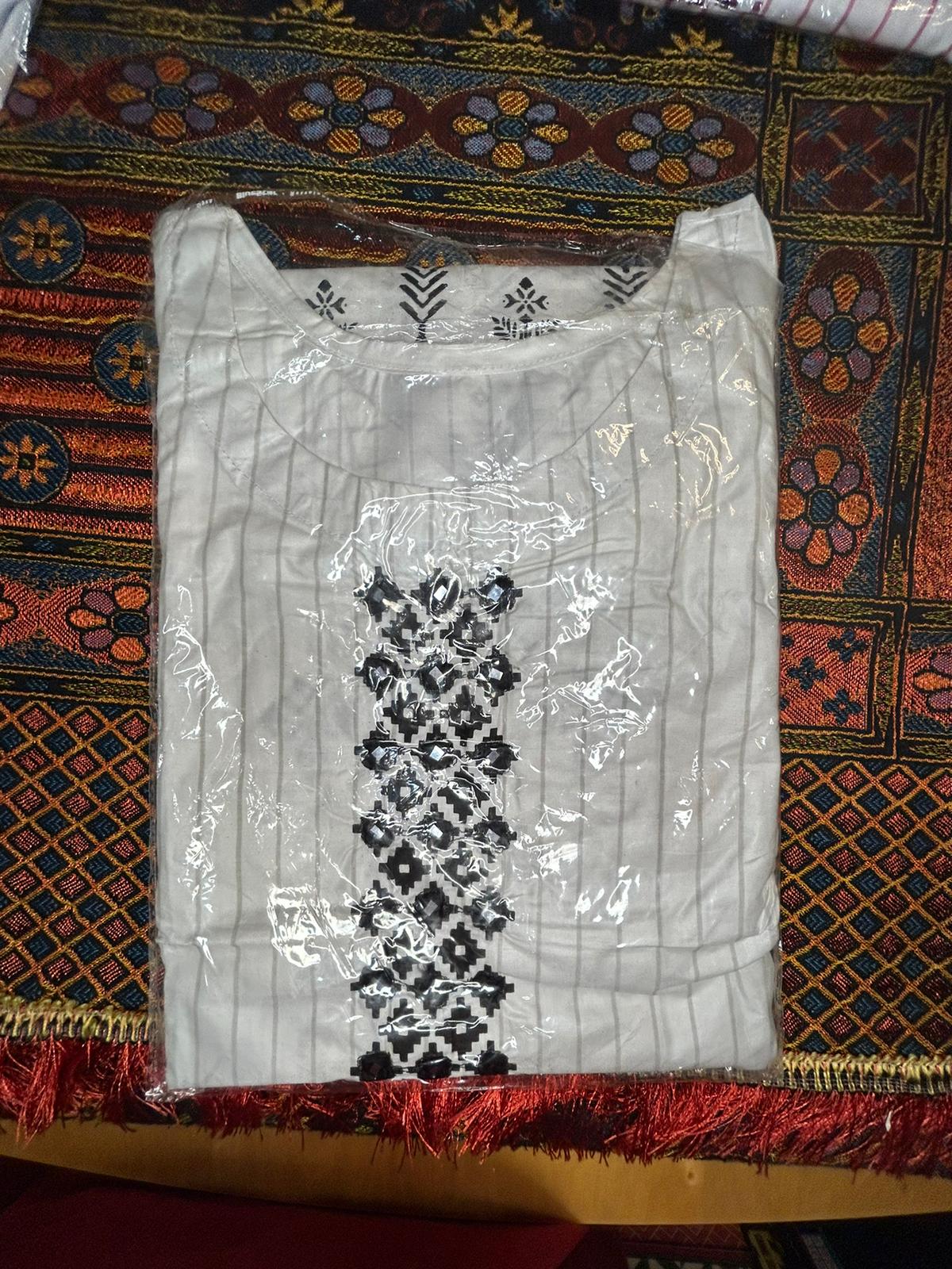 White Cotton Shalwar Kameez with mirror embroidery