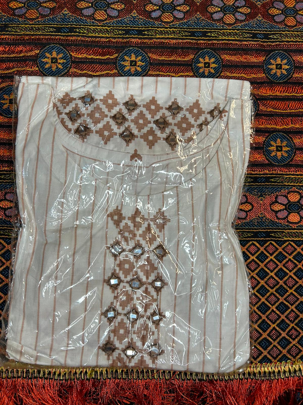 White Cotton Shalwar Kameez with mirror embroidery