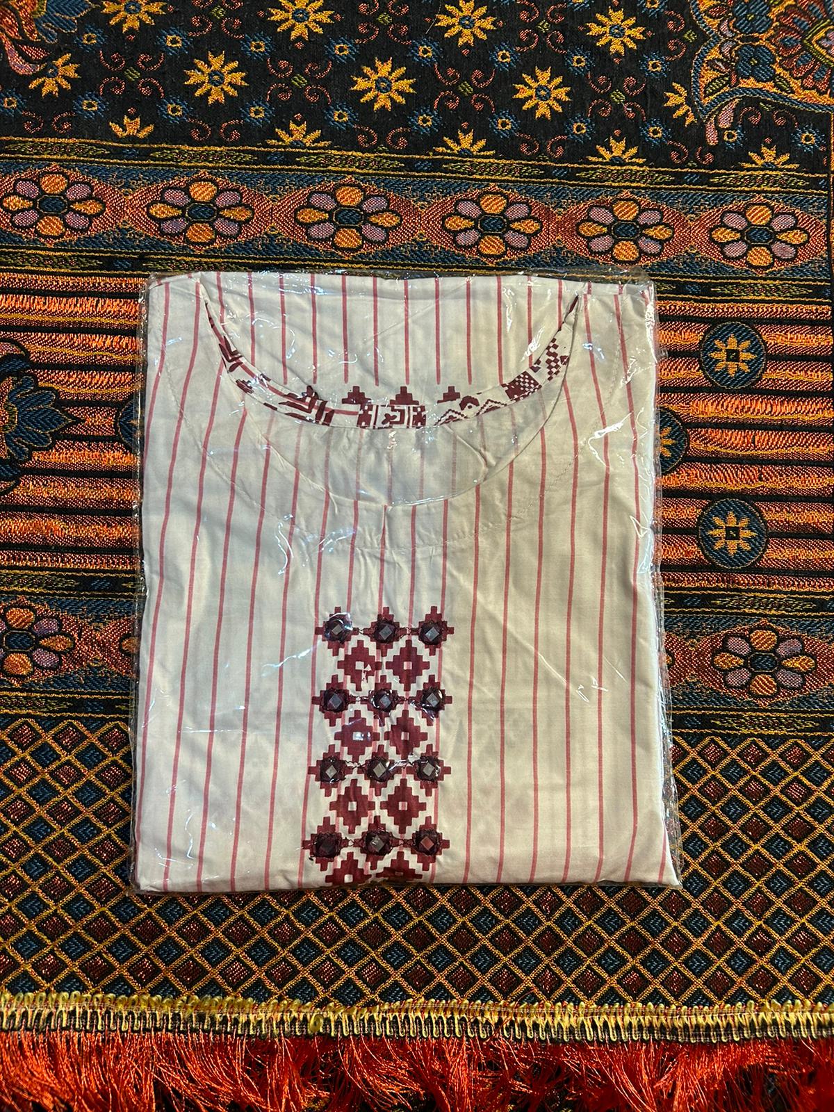 White Cotton Shalwar Kameez with mirror embroidery