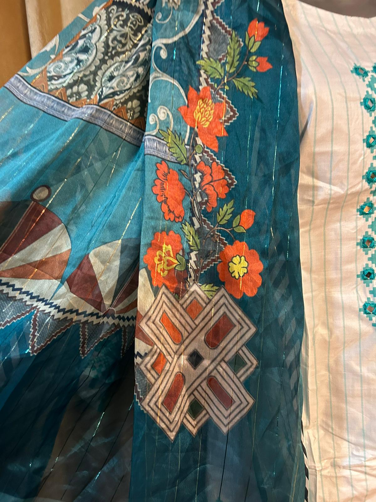 White Cotton Shalwar Kameez with mirror embroidery