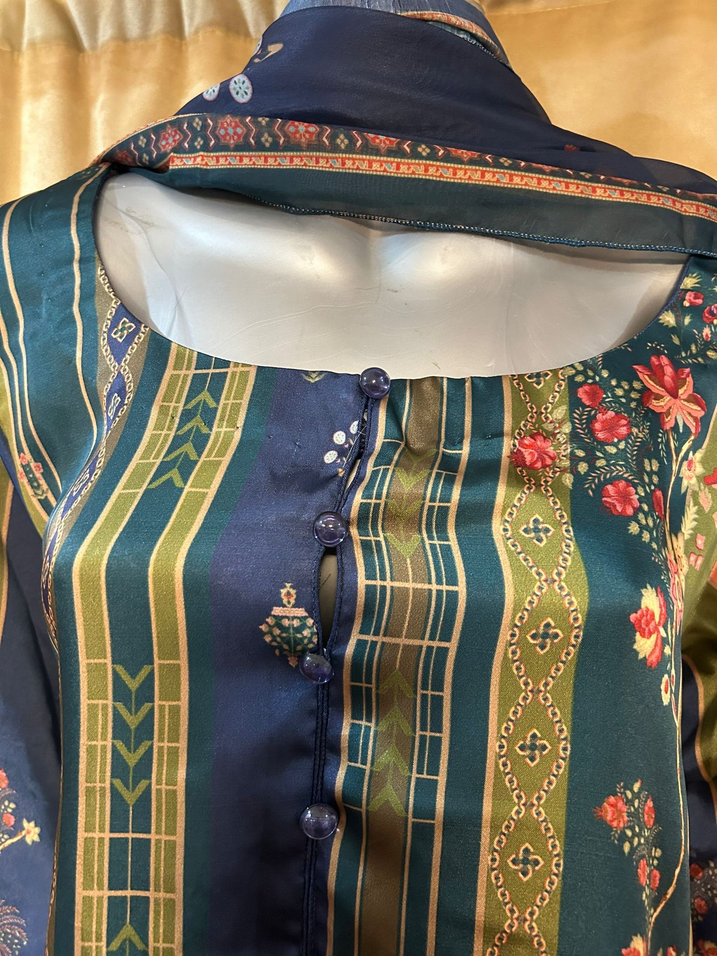 Blue and Green Silk Sana Safinaz Shalwar Kameez